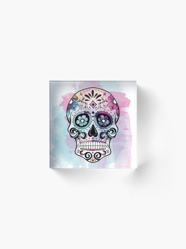 Alternate view of Watercolor Sugar skull Acrylic Block