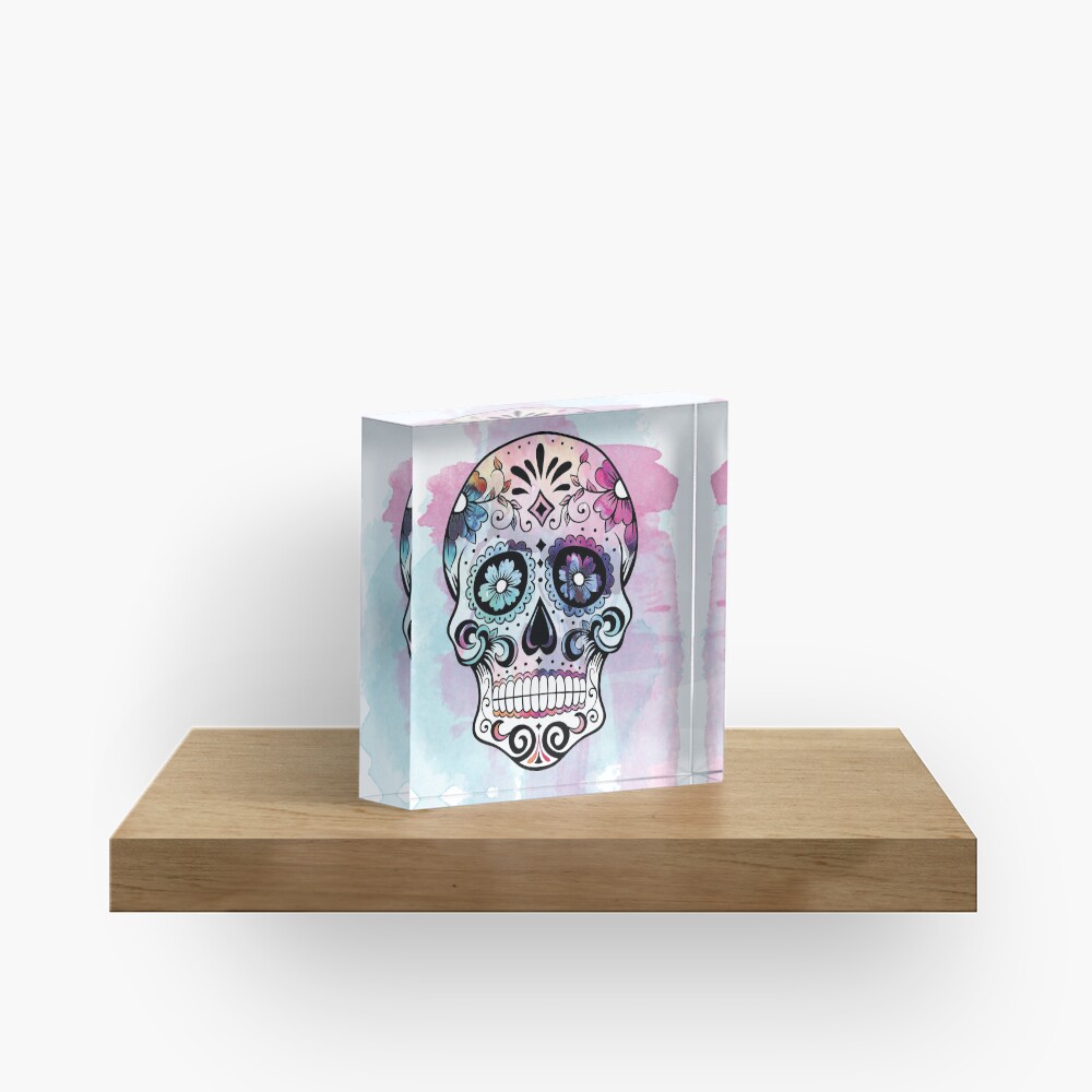 Watercolor Sugar skull Acrylic Block