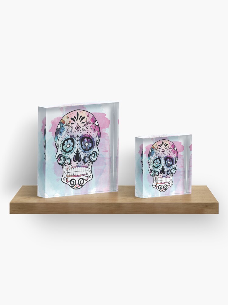 Alternate view of Watercolor Sugar skull Acrylic Block
