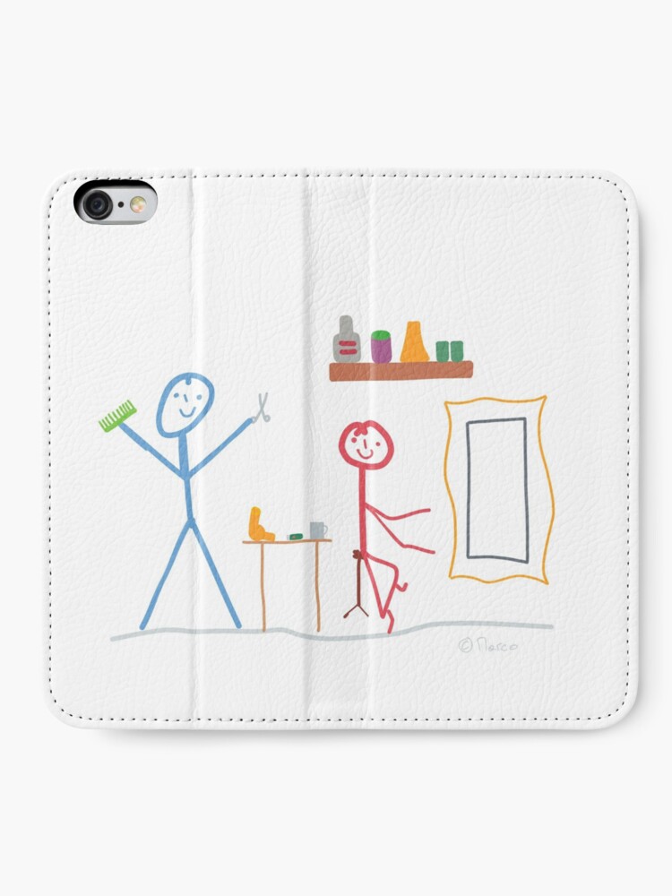 Hairdresser Strichfrau Stickmännchen Hair Hairstyle Blow Dry Head Funny Fun Iphone Wallet By Klarelinie Redbubble