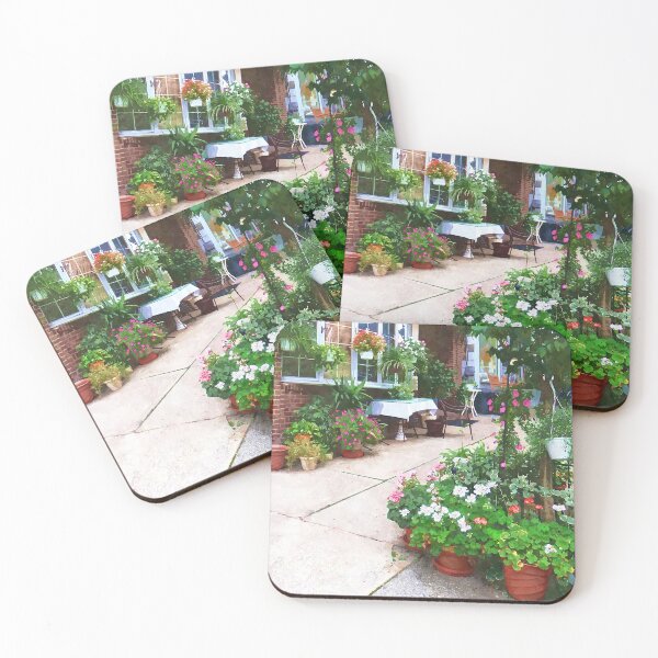 Item preview, Belvidere NJ - Outdoor Cafe with Flowerpots designed and sold by Susan Savad.
