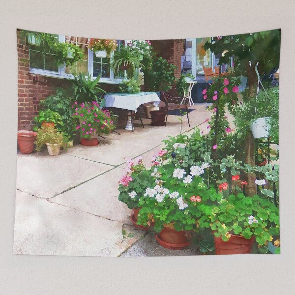 Item preview, Belvidere NJ - Outdoor Cafe with Flowerpots designed and sold by Susan Savad.