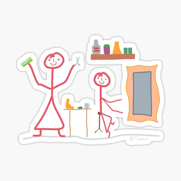 Aperçu de l'œuvre Coiffeur femme coup femme créatif stick figure cheveux coiffure coup sécher tête drôle amusement créée et vendue par KlareLinie.