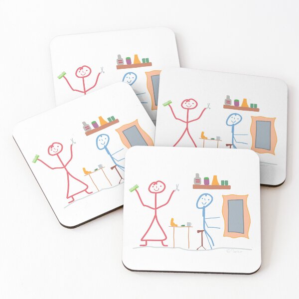 Item preview, Barber man woman stroking woman Creative stick figure hair hairstyle blow dry head funny fun designed and sold by KlareLinie.