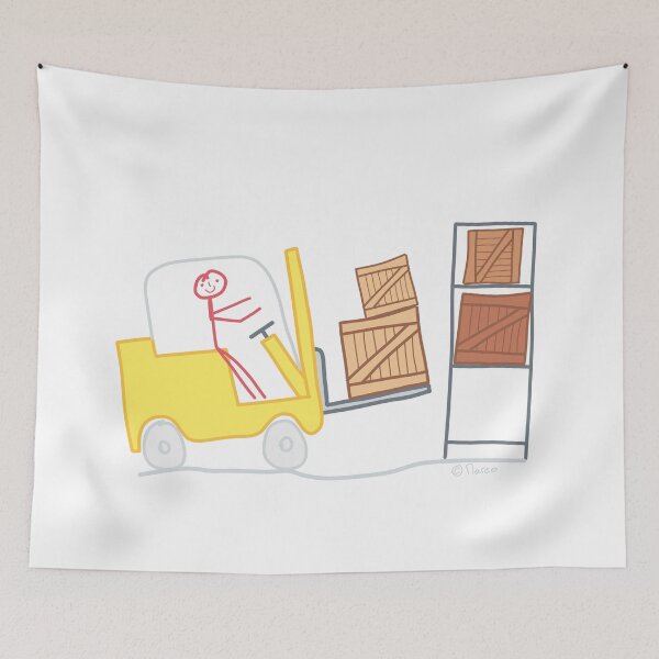 Item preview, Forklift stick figure logistics warehouse goods work job package shipping crate designed and sold by KlareLinie.