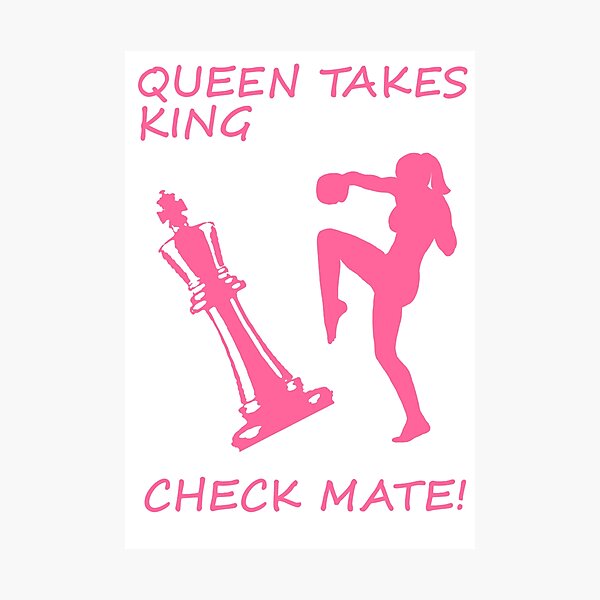 "Queen Takes King Check Mate Female Kickboxer Punch and Knee Pink