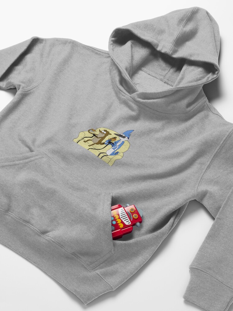 Alternate view of Rigby and Mordecai Best team, Love for pizza and games Kids Pullover Hoodie