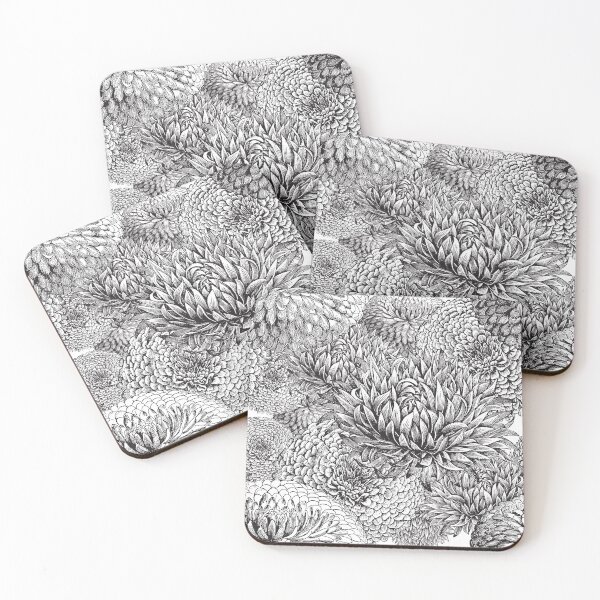 Item preview, Chrysanthemums Monochrome Repeat Black designed and sold by grinningskull.