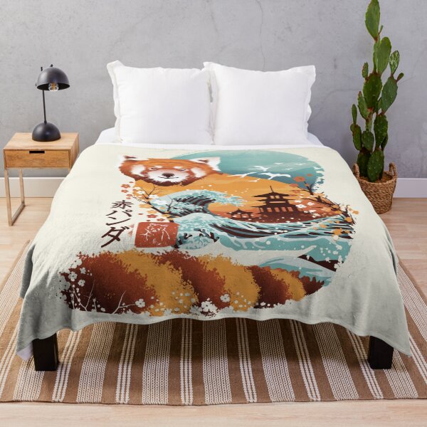 Ukiyo e Red Panda Throw Blanket