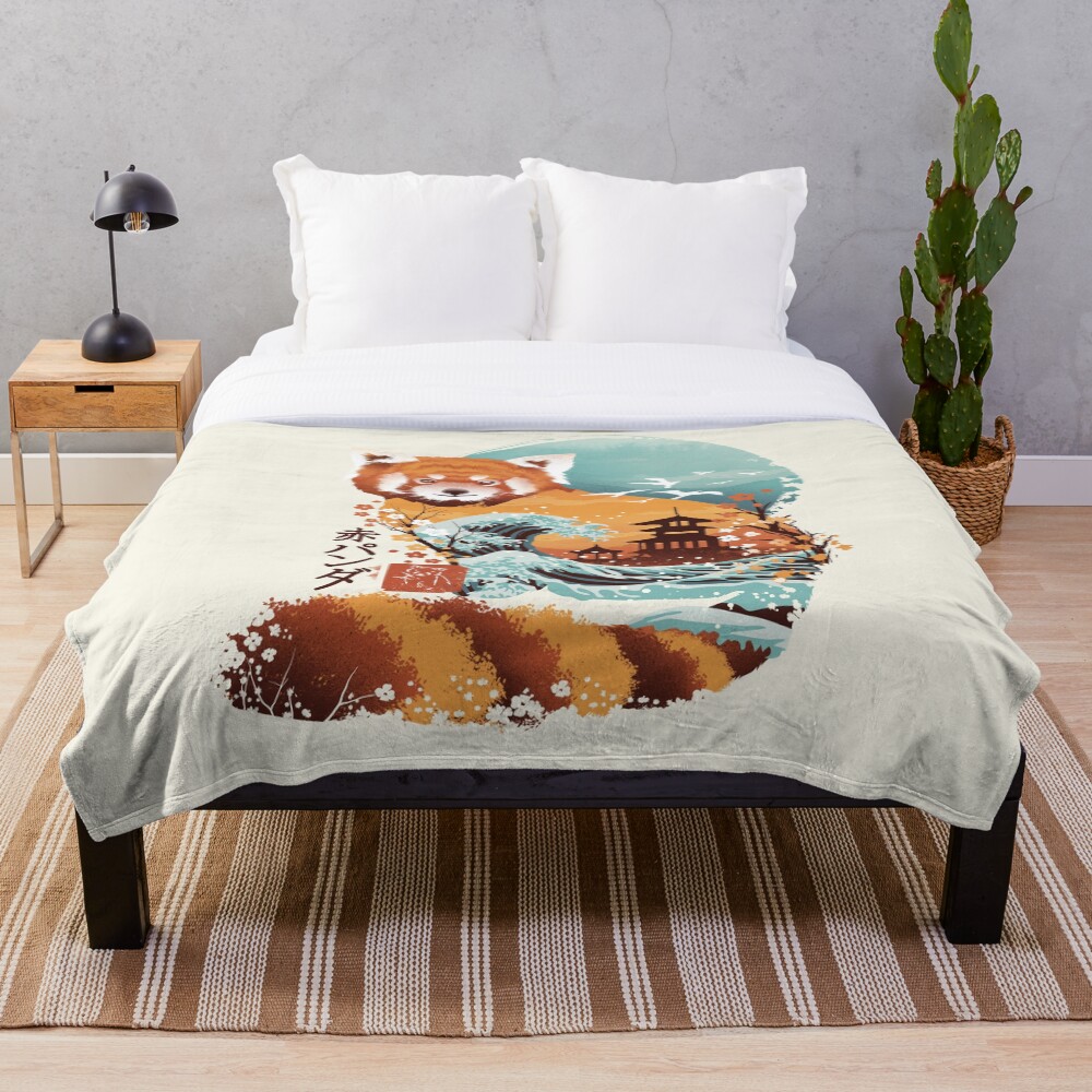 Ukiyo e Red Panda Throw Blanket