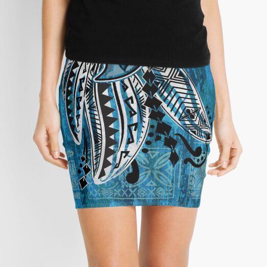 Hawaiian decor - Polynesian Design- Blue Tribal Ocean Spray Mini Skirt
