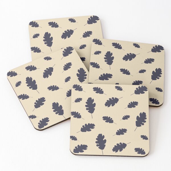 Item preview, Dark blue oak leaves pattern on beige background designed and sold by by-jwp.