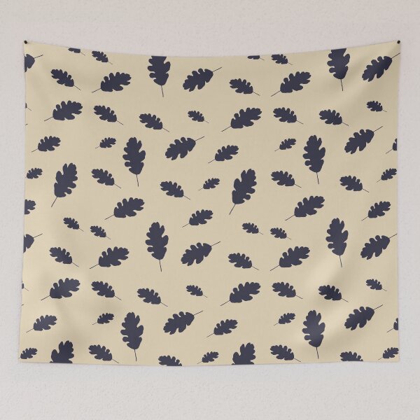 Item preview, Dark blue oak leaves pattern on beige background designed and sold by by-jwp.