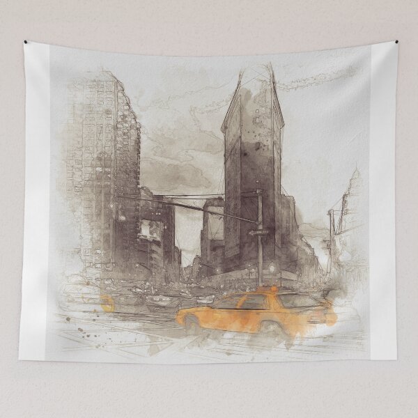 Item preview, NYC Yellow Cabs Flat Iron Building - SKETCH designed and sold by Art-Frankenberg.