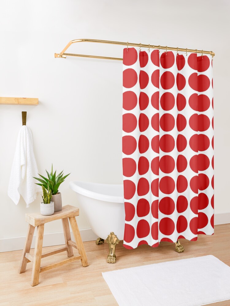 Alternate view of Red Dots Pattern Red & White Shower Curtain