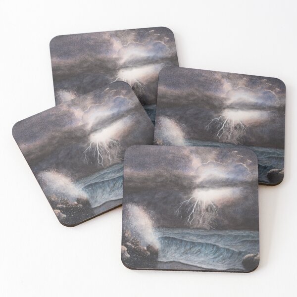 Item preview, Dark Stormy Night - breaking waves rolling onto the beach. Watercolour landscape -  designed and sold by Einar Aasen.