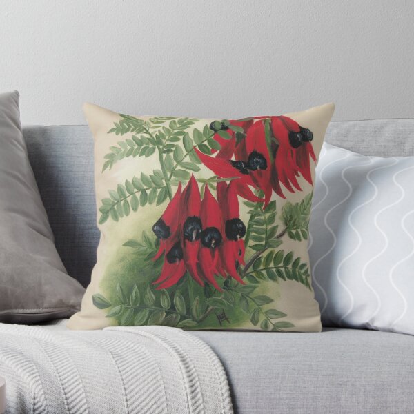 Western Australia wild flower Sturt's Desert Pea - Clianthus Dampieri State Library of Western Australia Throw Pillow