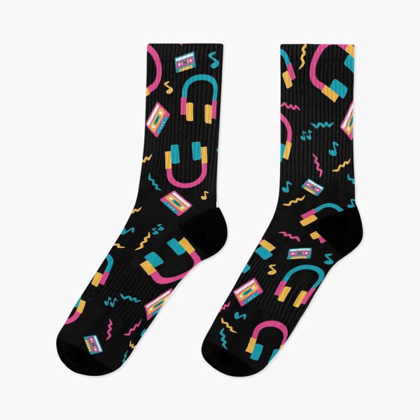Item preview, 80s Pop Music Cassettes and Headphones on Black designed and sold by Pink Pineapple Works.
