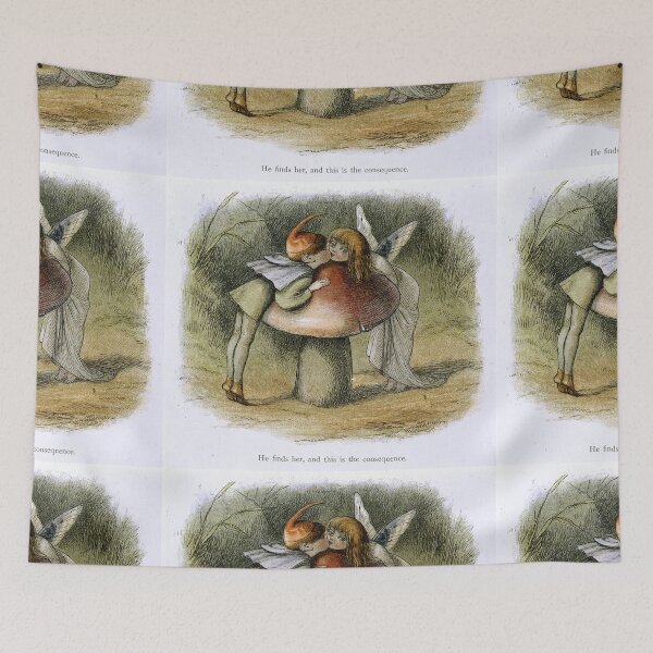 Item preview, Pixie kissing a fairy cute illustration designed and sold by Vintage Designs +.