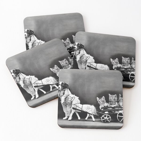 Item preview, Puppy walking her kittens in a cart designed and sold by Vintage Designs +.
