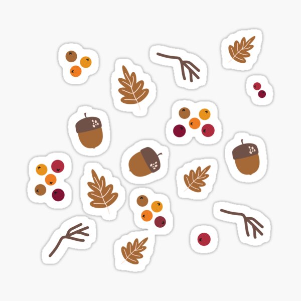 Autumn Vibes Pattern: acorn, leaf, stick, rowanberry Sticker