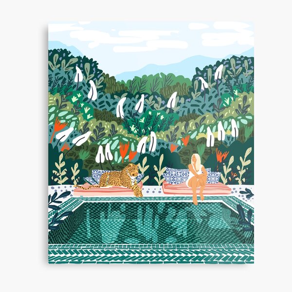 Chilling by the pool with my leopard Tropical Jungle Nature Wildlife Bohemian Morocco Travel Metal Print