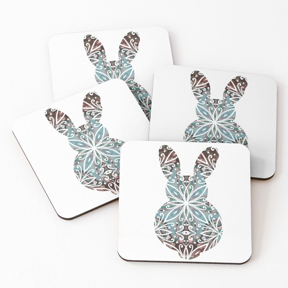 Mandala Rabbit Chocolate and Tuquoise Coasters (Set of 4)