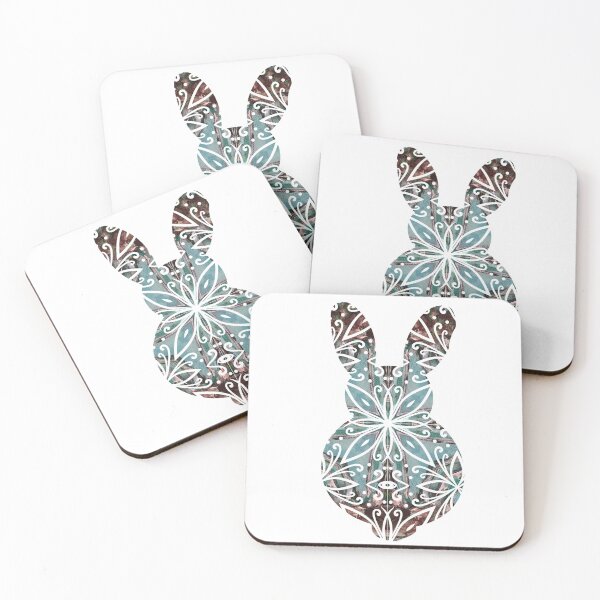 Mandala Rabbit Chocolate and Tuquoise Coasters (Set of 4)