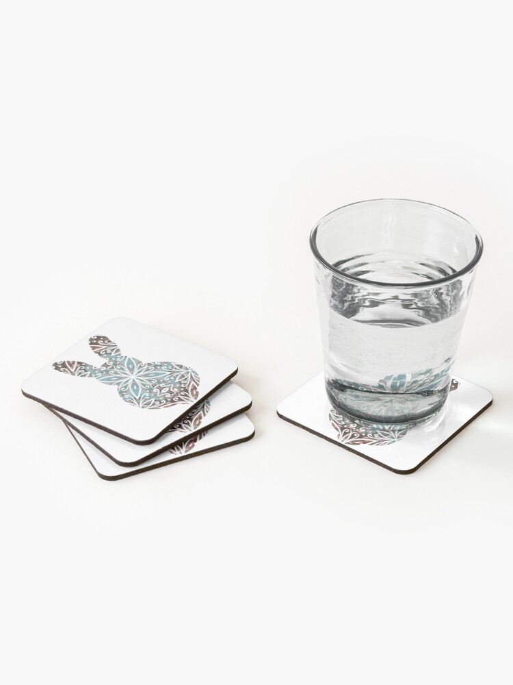 Alternate view of Mandala Rabbit Chocolate and Tuquoise Coasters (Set of 4)