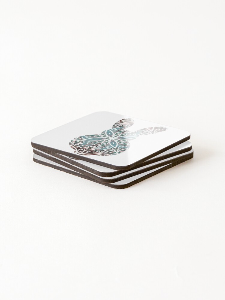 Alternate view of Mandala Rabbit Chocolate and Tuquoise Coasters (Set of 4)