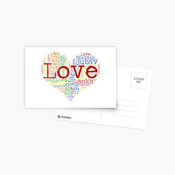 Postal Arco Iris Colorido Palabra Amor En Diferentes Idiomas Nube De Palabras De Atevern Redbubble