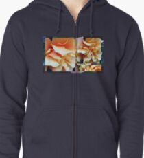Collage with Double Orange Hibiscus Zipped Hoodie