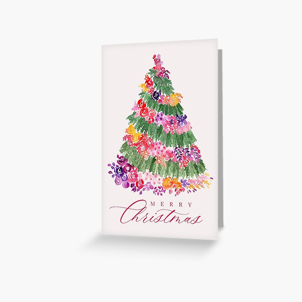 Floral Christmas tree in pink Greeting Card