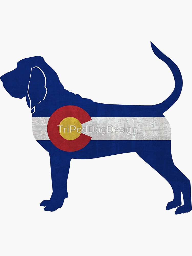 Bloodhound Dog Breed Silhouette Filled with Colorado Flag by TriPodDogDesign