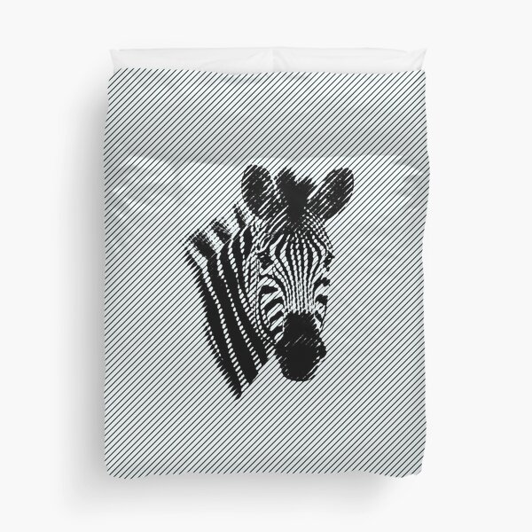 Zebra Face in Black and White Angled Lines Duvet Cover