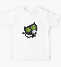 Black Halloween Cat with Skull Kids Tee