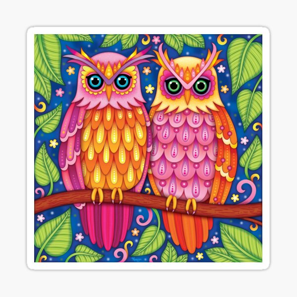 Item preview, Colorful Owls Art - Cute Groovy Crested Owls Art by Thaneeya McArdle designed and sold by Thaneeya McArdle.