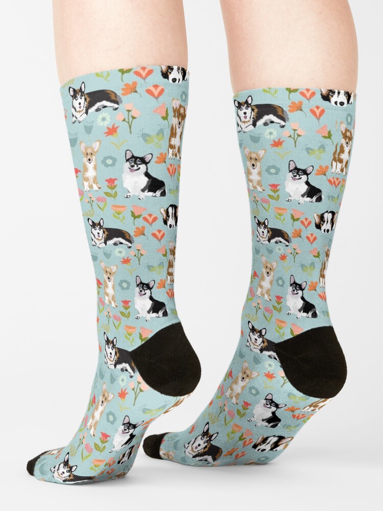 Alternate view of Cute Summer Corgi Flower Pattern Socks
