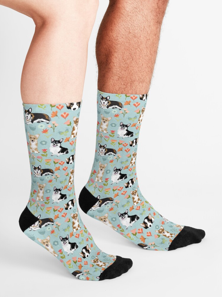 Alternate view of Cute Summer Corgi Flower Pattern Socks