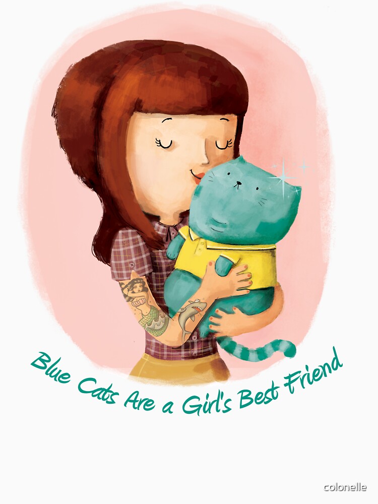 Thumbnail 7 of 7, Classic T-Shirt, Girls love Cats. Blue Cats designed and sold by colonelle.