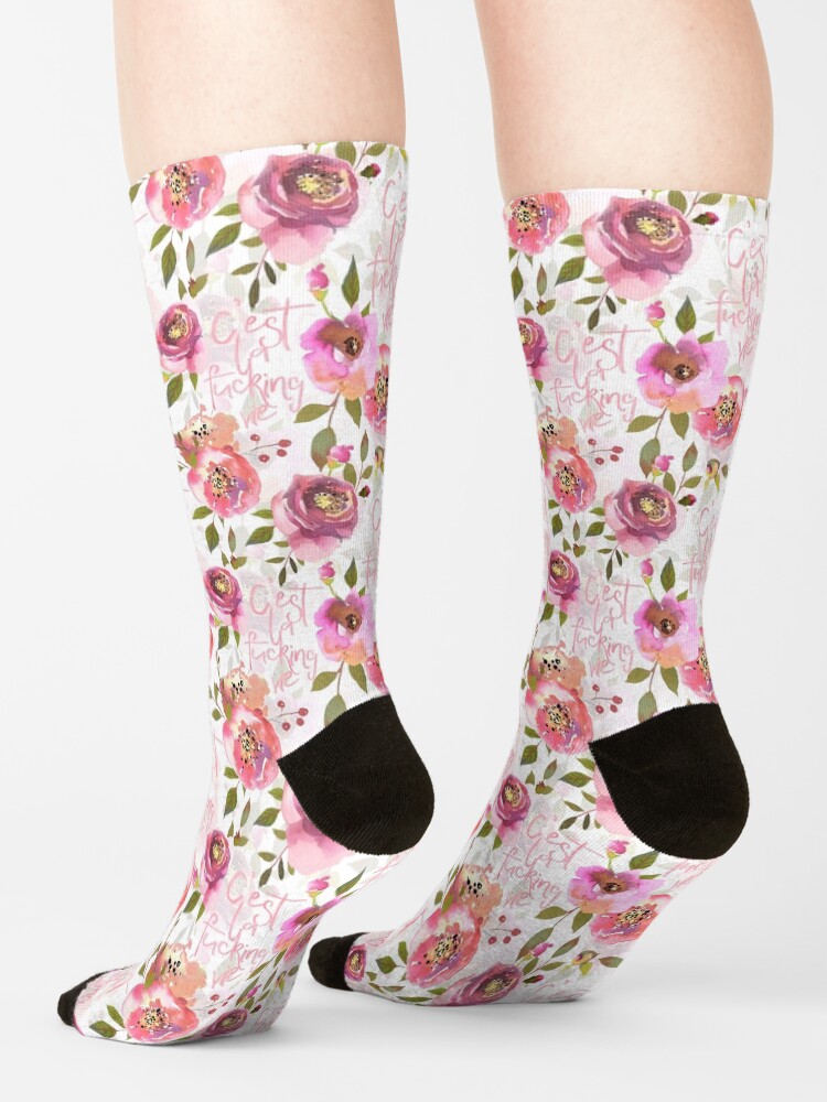 Alternate view of Cest la fucking vie pink floral Socks