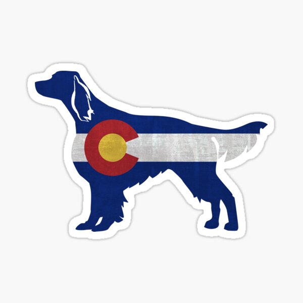 Irish Red and White Setter Dog Breed Silhouette Filled with Colorado Flag Sticker