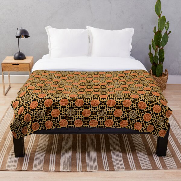 Chinese Geometrics - Black Throw Blanket