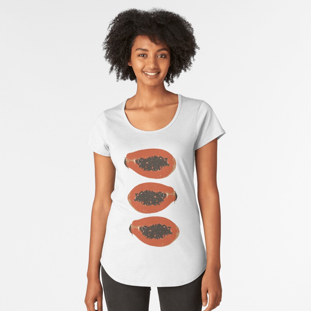 Papaya Frucht Design Pattern Premium Rundhals-Shirt