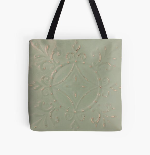 Sage Green Tin Tile All Over Print Tote Bag