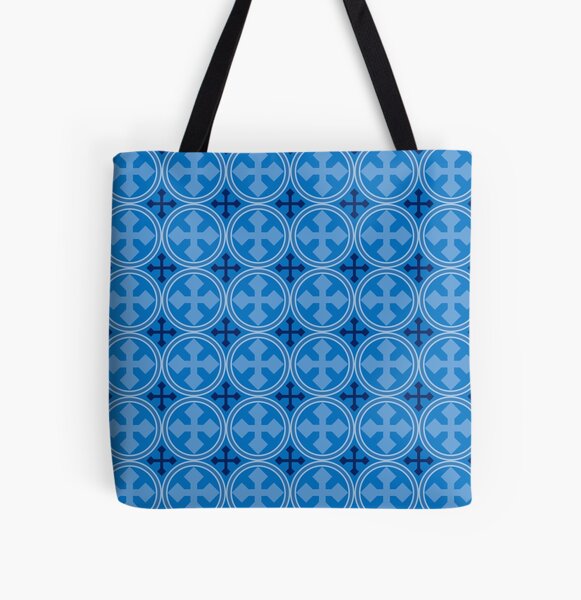 Greek Circle Cross in Blue All Over Print Tote Bag