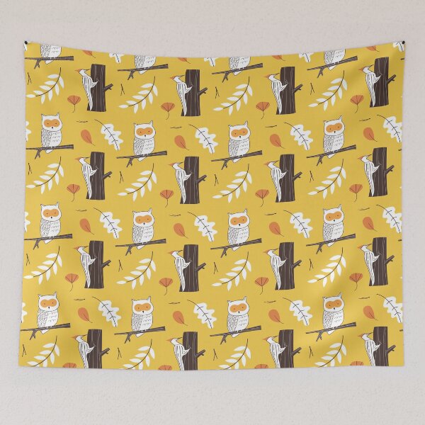 Item preview, Owls and great spotted woodpecker pattern. designed and sold by emphatic.