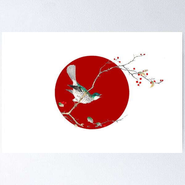 Item preview, Japanese Flag - Brown-eared Bulbul and Dioecious Holly designed and sold by weavernap.