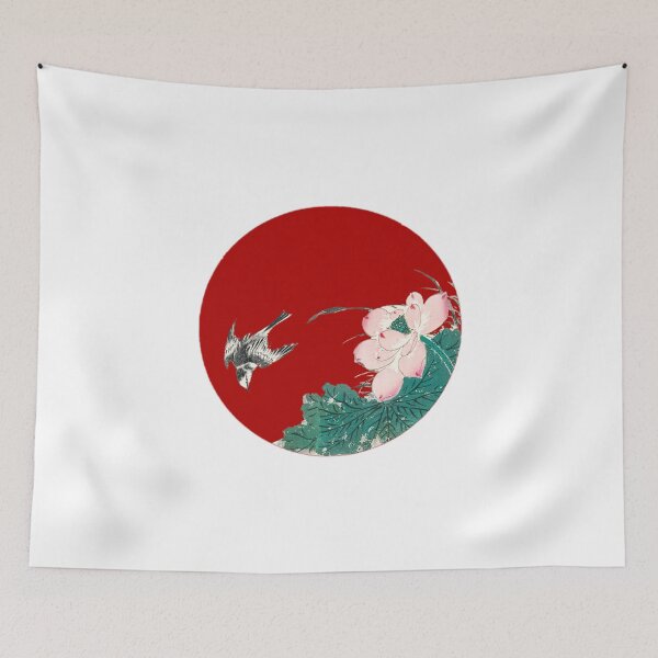 Item preview, Japanese Flag - Japanese Pied Wagtail and Red Lotus designed and sold by weavernap.