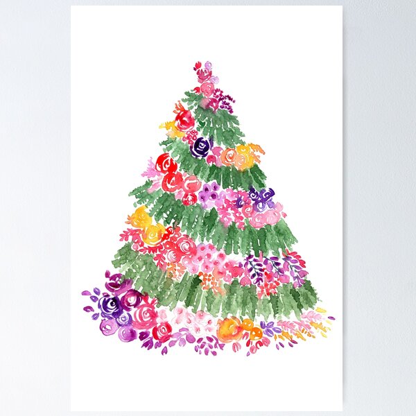 Item preview, Floral Christmas tree in white designed and sold by blursbyai.